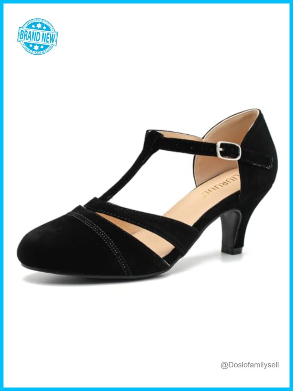 Velvet T-Strap Mary Jane Pumps Kitten Heel Vintage Dress Shoes
